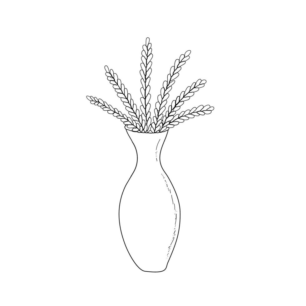 Doodle twigs in a vase with leaves vector