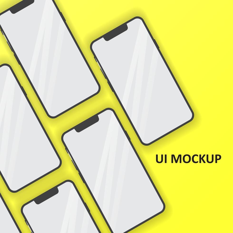 fllat lay smartphone for ui design mock- up devices in yellow background vector
