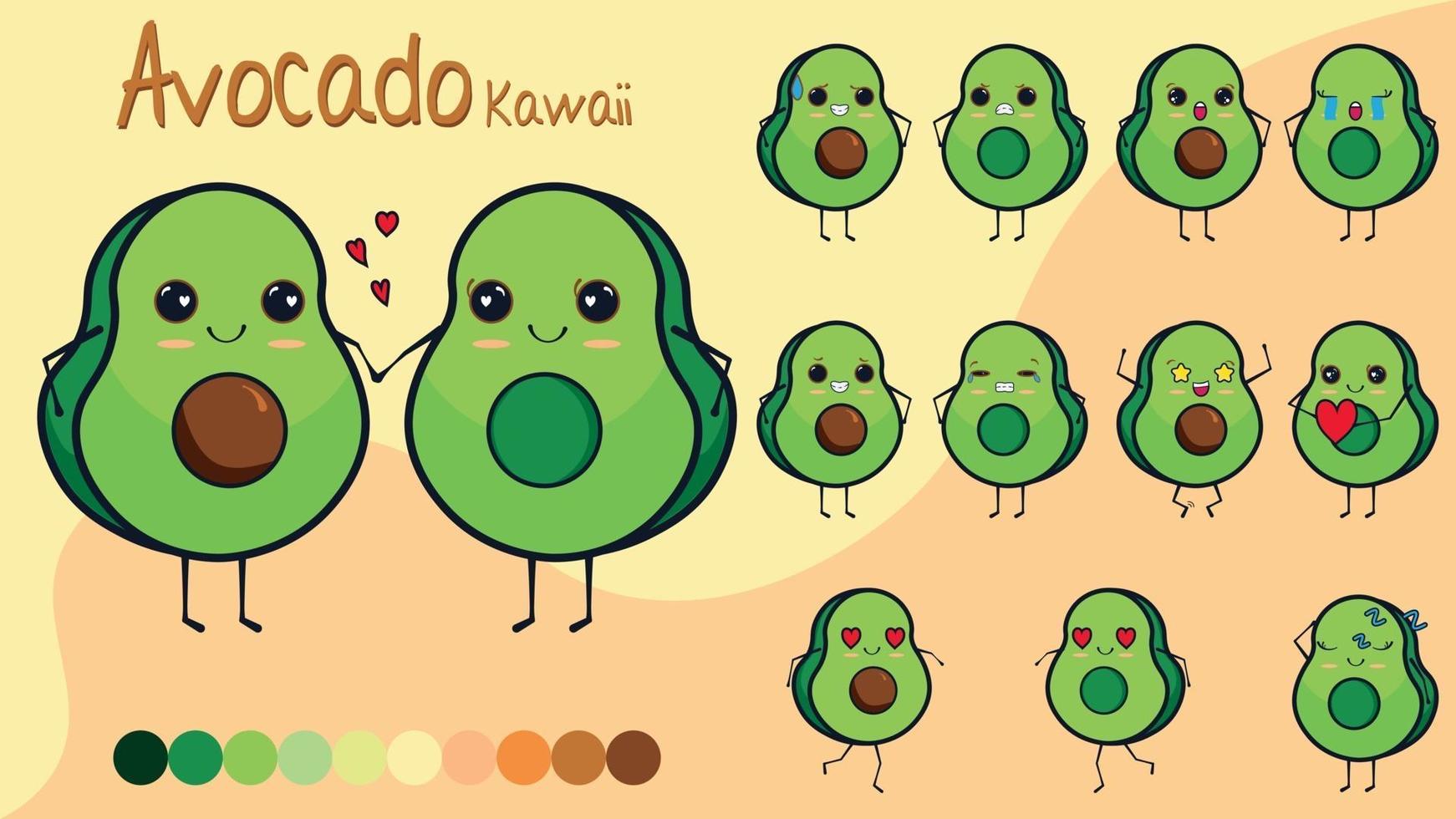 Set of cartoon of avocados vector