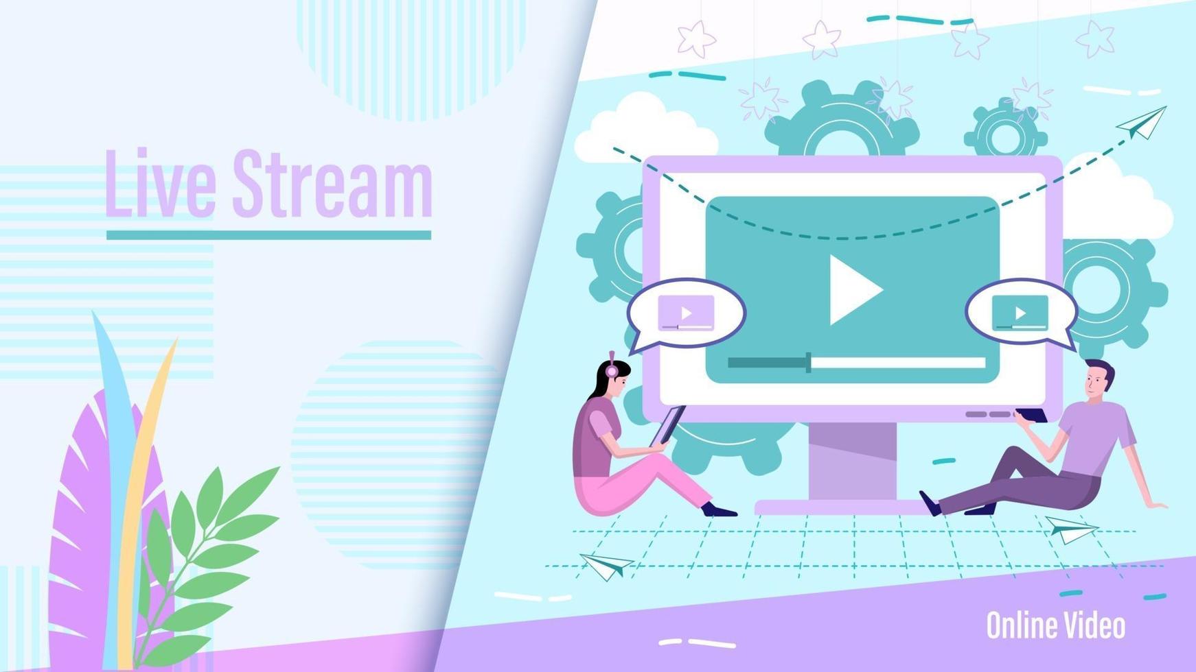 Online live stream video flat style vector