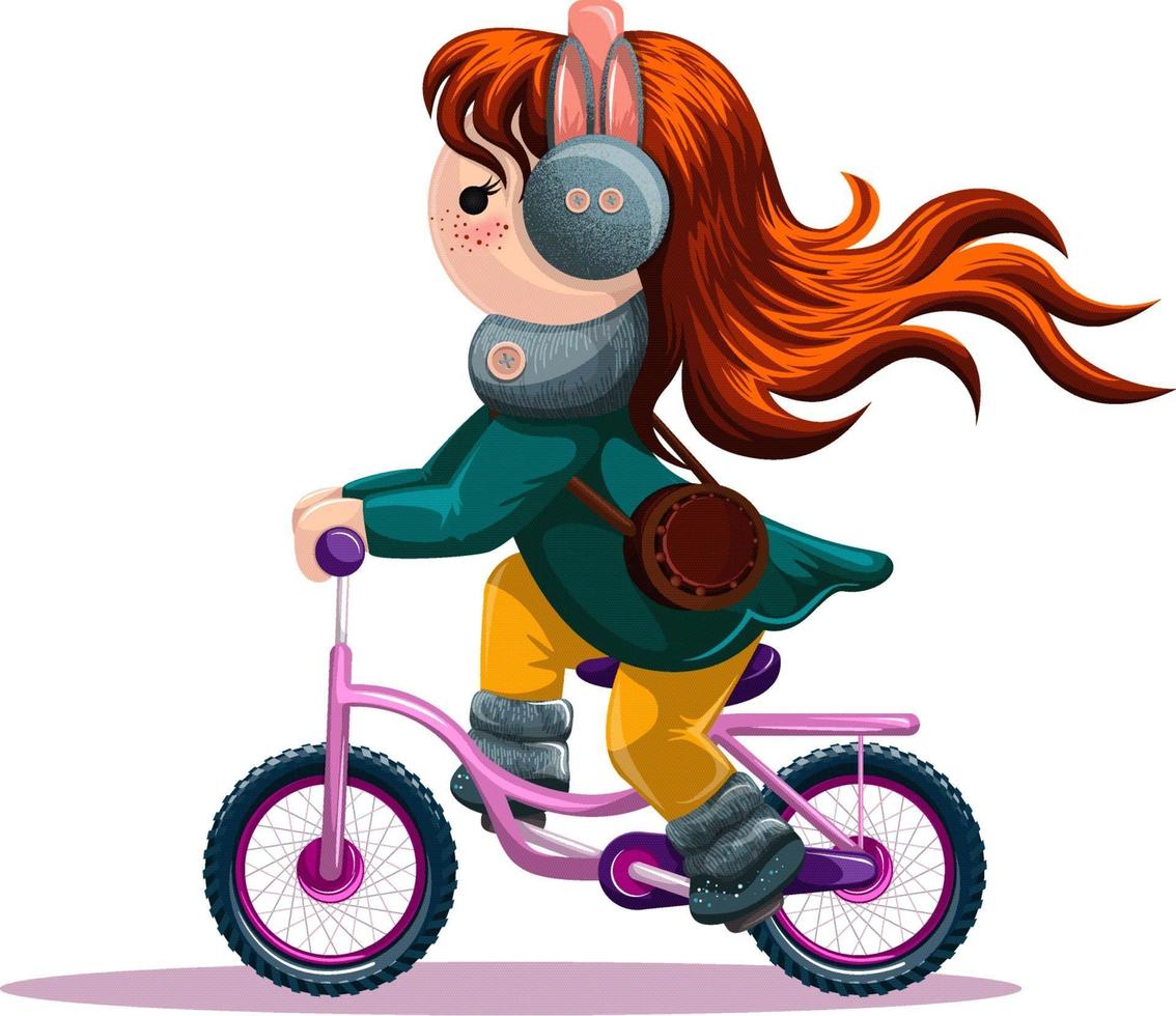 vector de la imagen de una niña en bicicleta. estilo de dibujos animados.