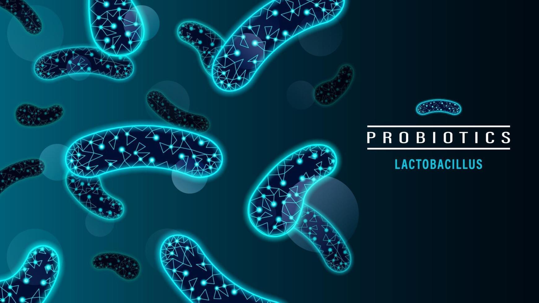 Probiotics Bacteria Low Poly Neon Style vector