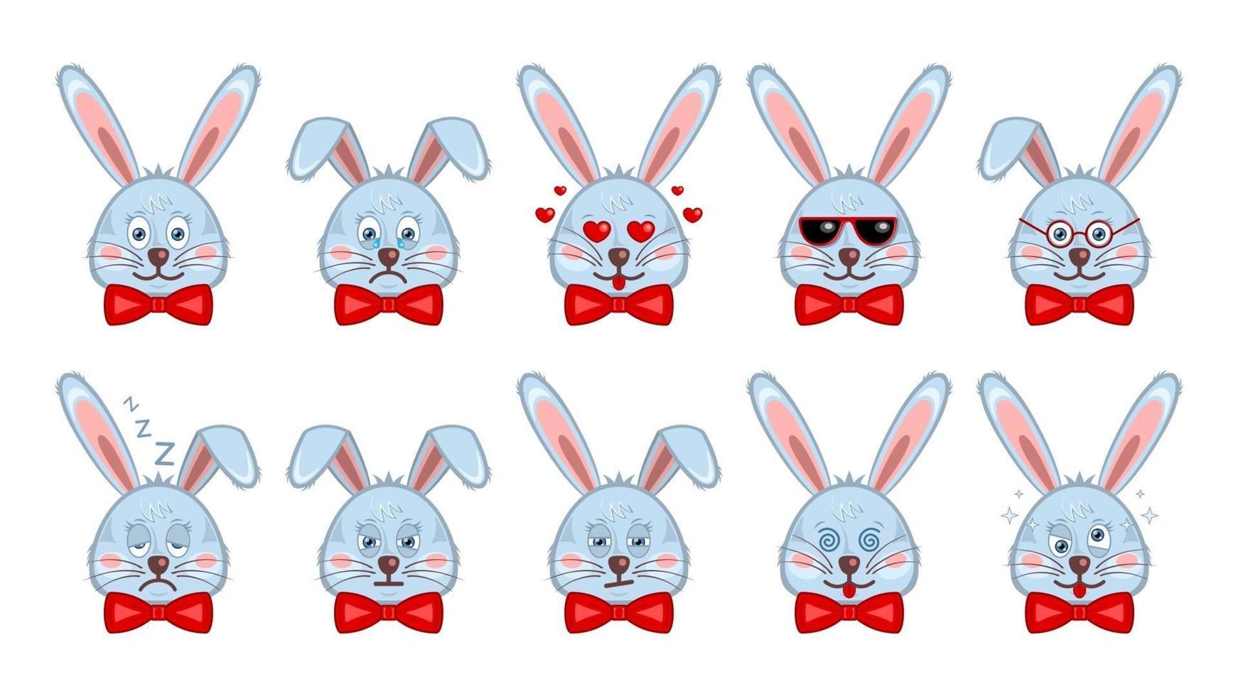 Set Bunny Rabbit Face Emoticon vector