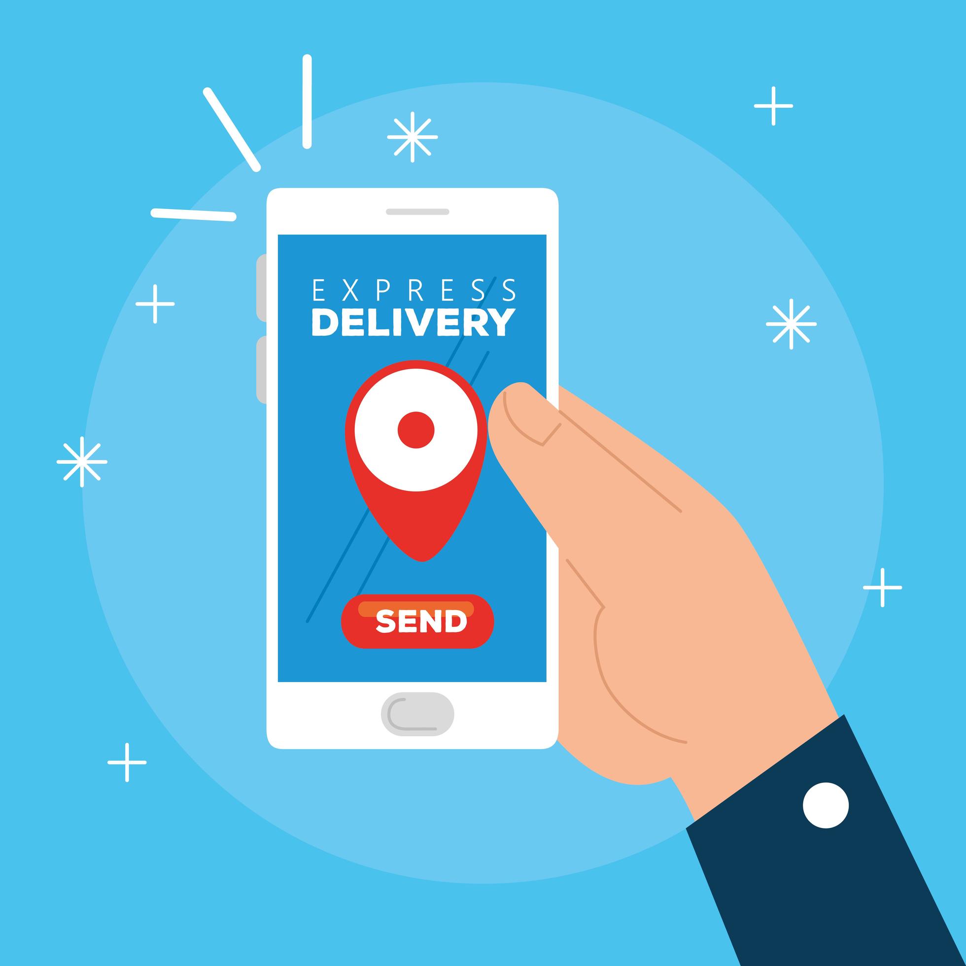 hand using smartphone with app express delivery 2000277 Vector Art at ...