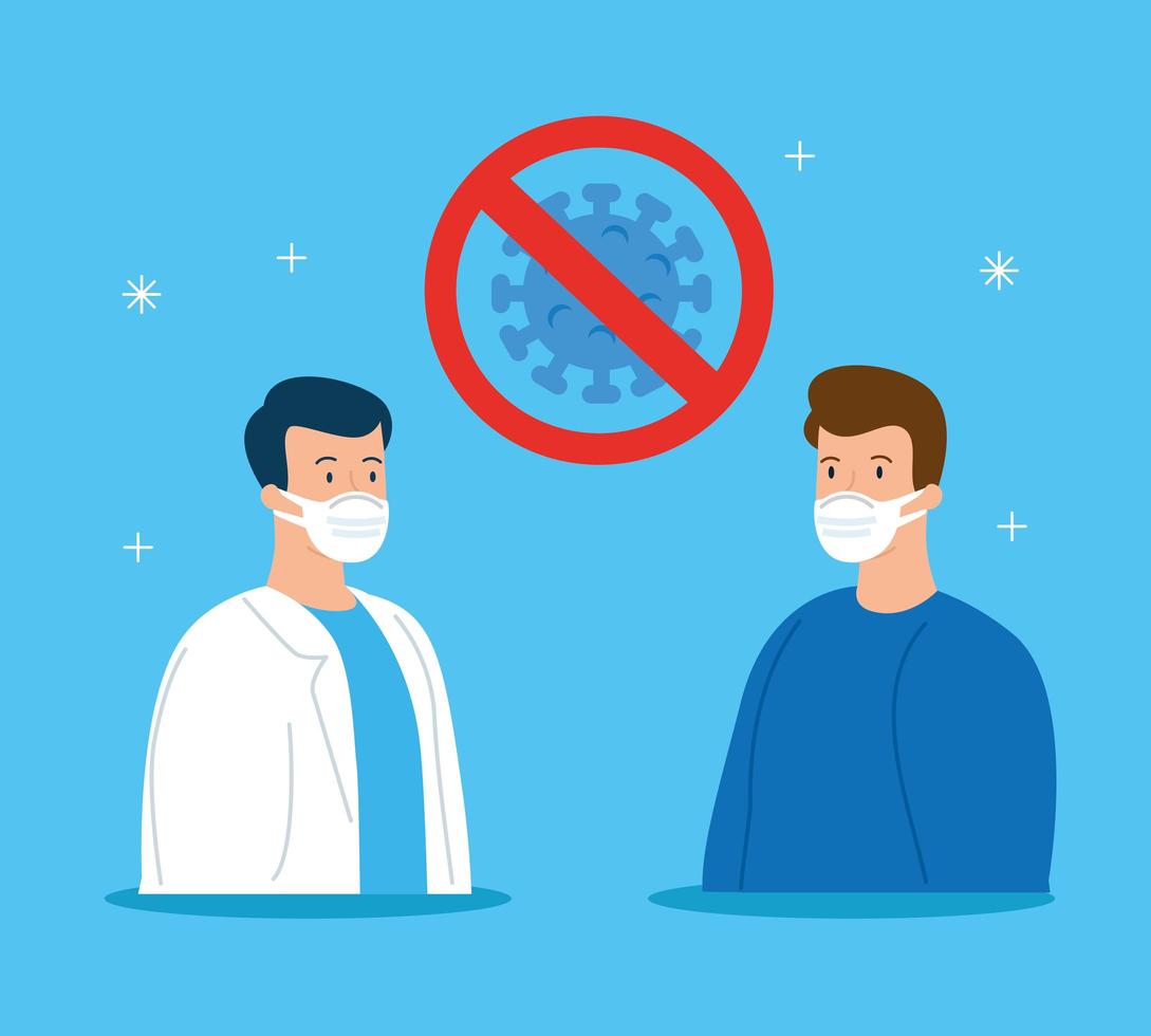 doctor with sick man wearing a face mask vector