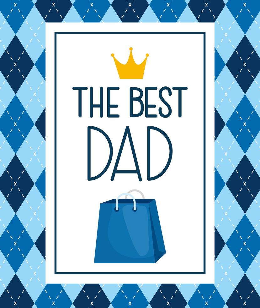 tarjeta del día del padre feliz con corona de rey y bolsa de compras vector