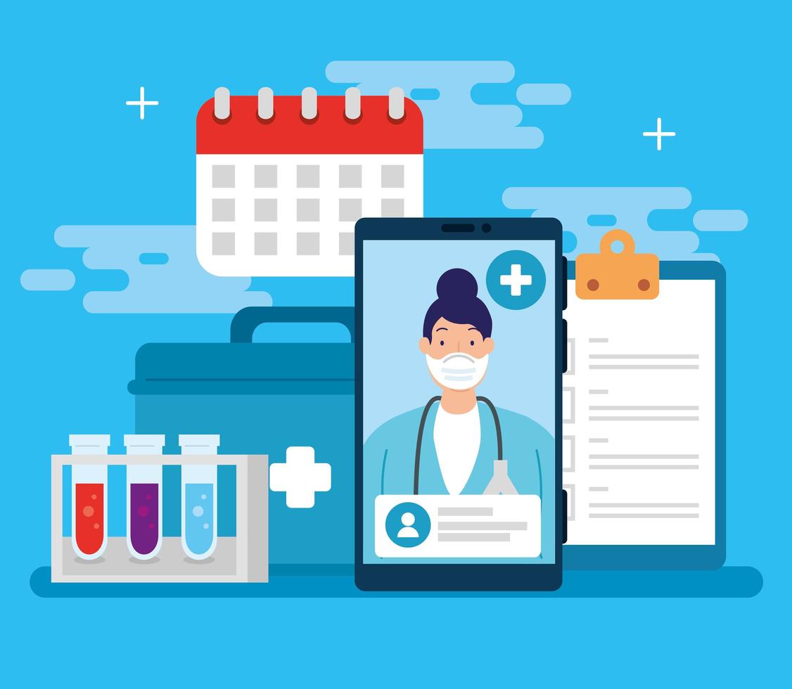 telemedicine technology with female doctor in a smartphone and medical icons vector