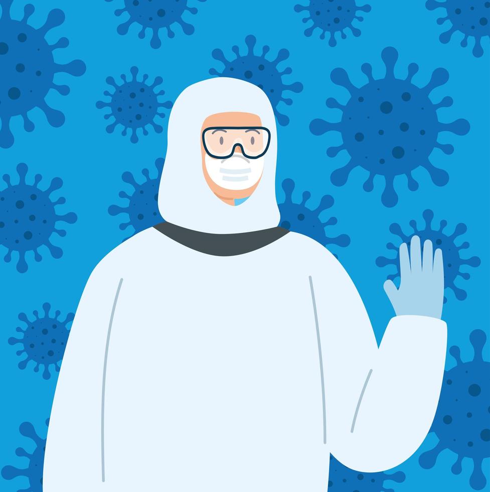 Stop coronavirus campaign with man in a hazmat suit vector