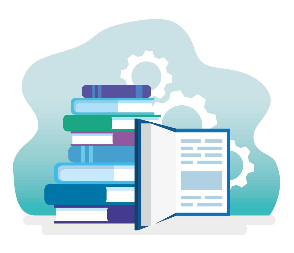 stack of books education and gears vector