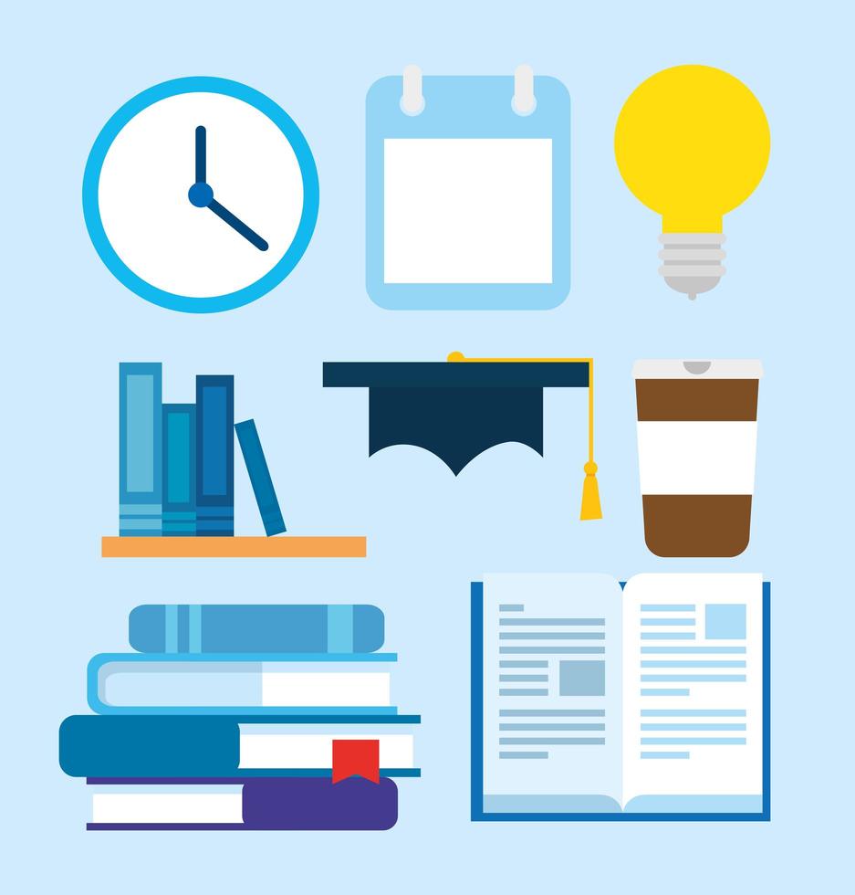 set of education books and supplies icons vector