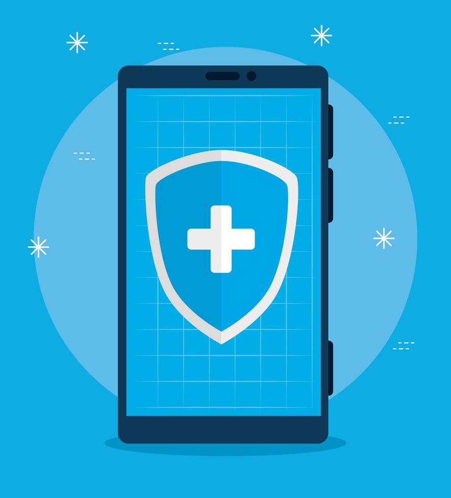 smartphone with medical shield for telemedicine technology vector