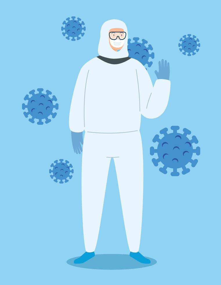 Stop coronavirus campaign with man in a hazmat suit vector