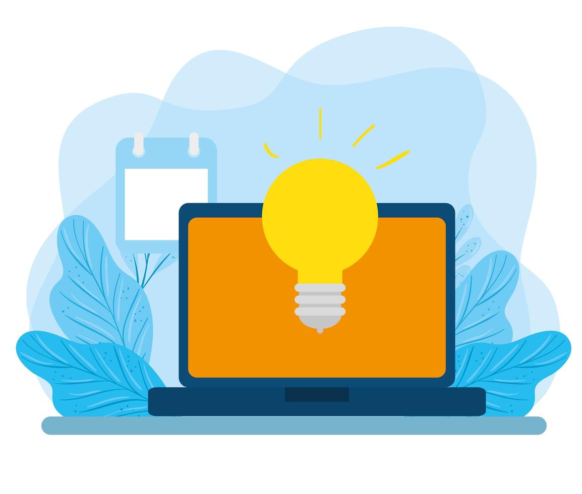 laptop with light bulb and calendar vector