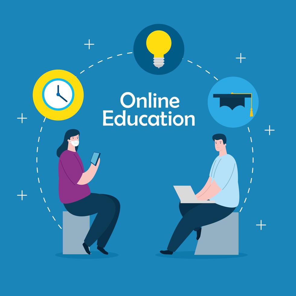 online education technology couple vector