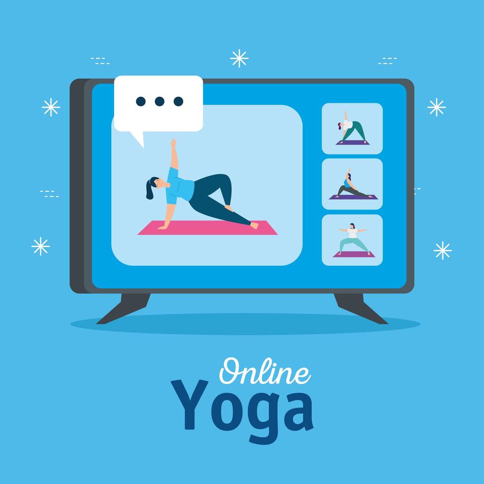 women practicing online yoga vector