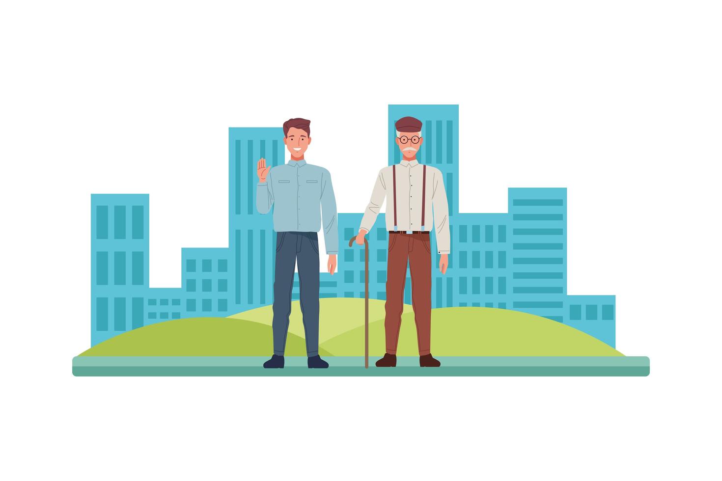 young and old men in the city vector