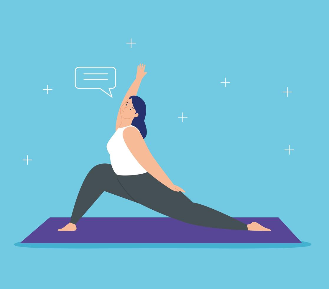 young woman practicing yoga with speech bubble vector