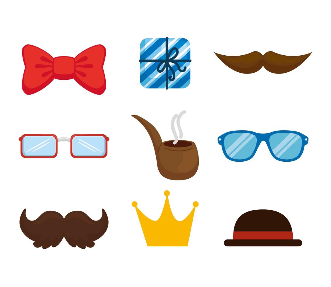 conjunto de iconos de accesorios hipster vector