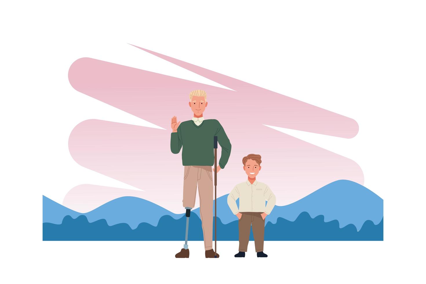 man with prosthetic leg and short man characters vector
