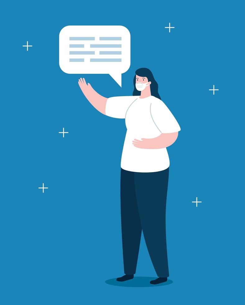 woman with face mask and speech bubble vector