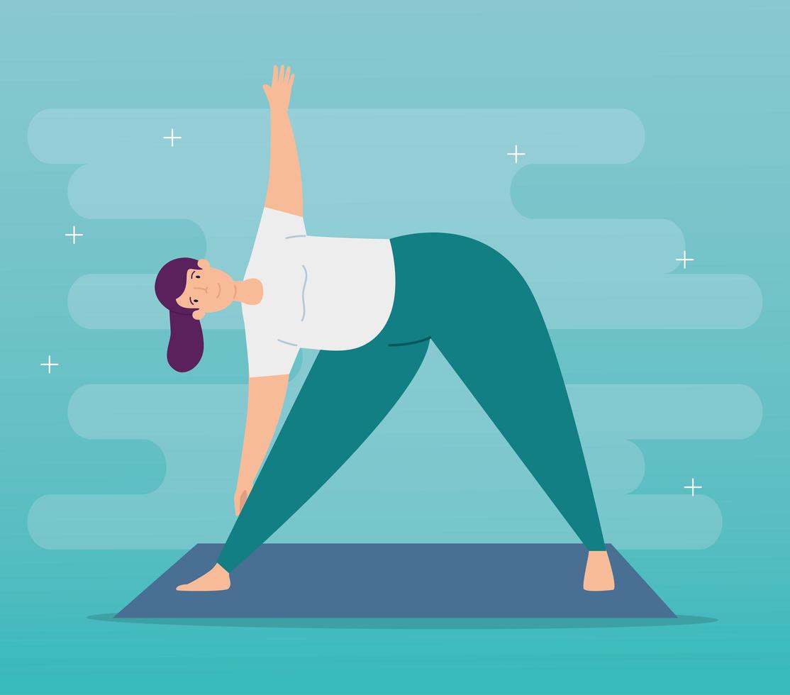 mujer joven practicando yoga vector