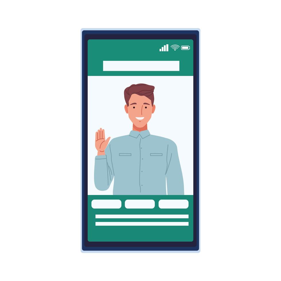 skinny man in smartphone vector