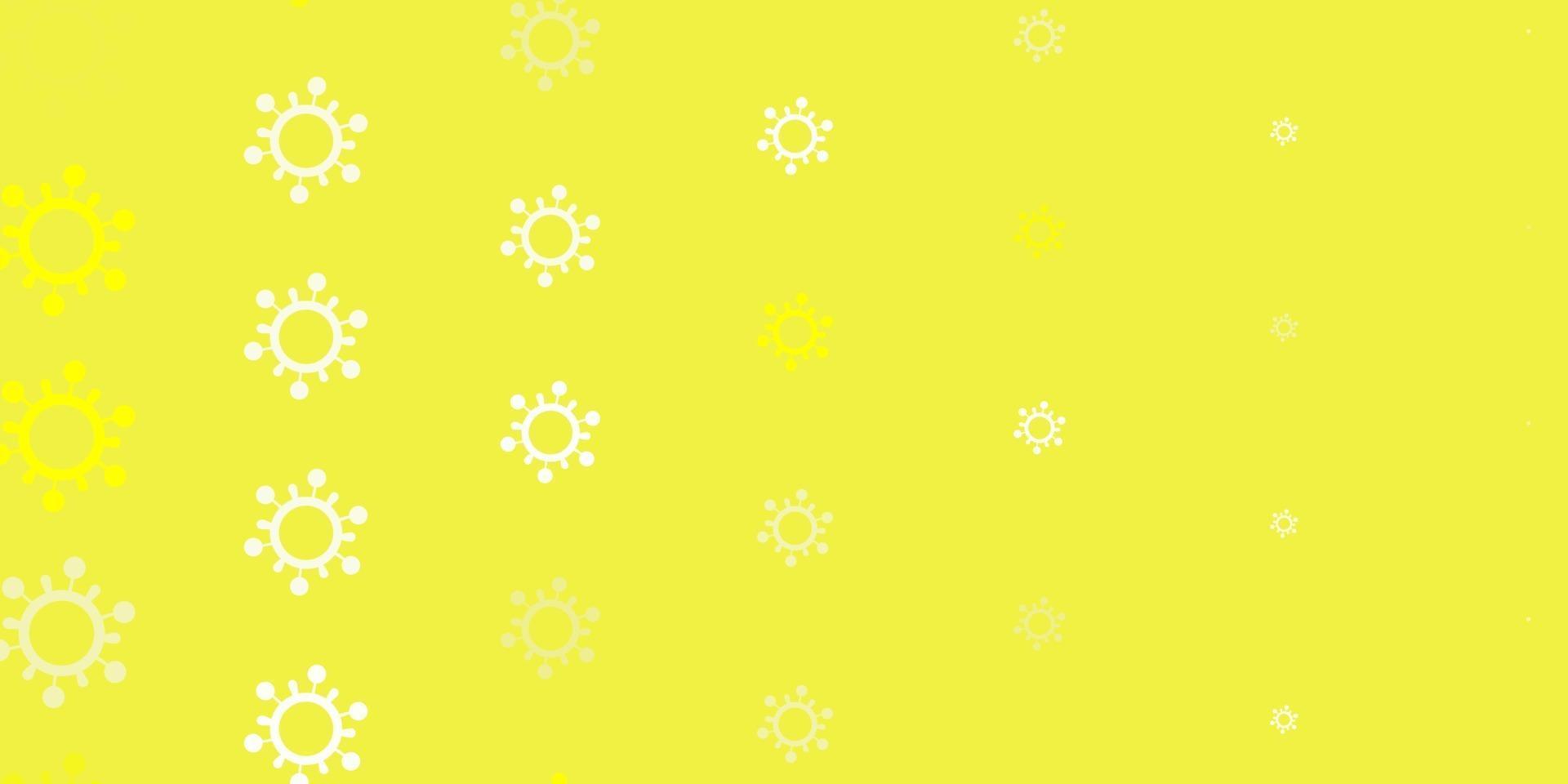 Fondo de vector amarillo claro con símbolos covid-19.