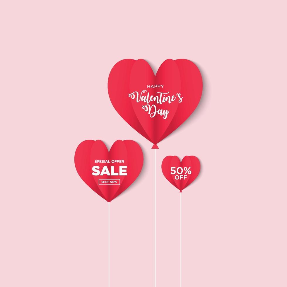 ilustración de plantilla de venta de celebración de día de san valentín de tres corazones vector