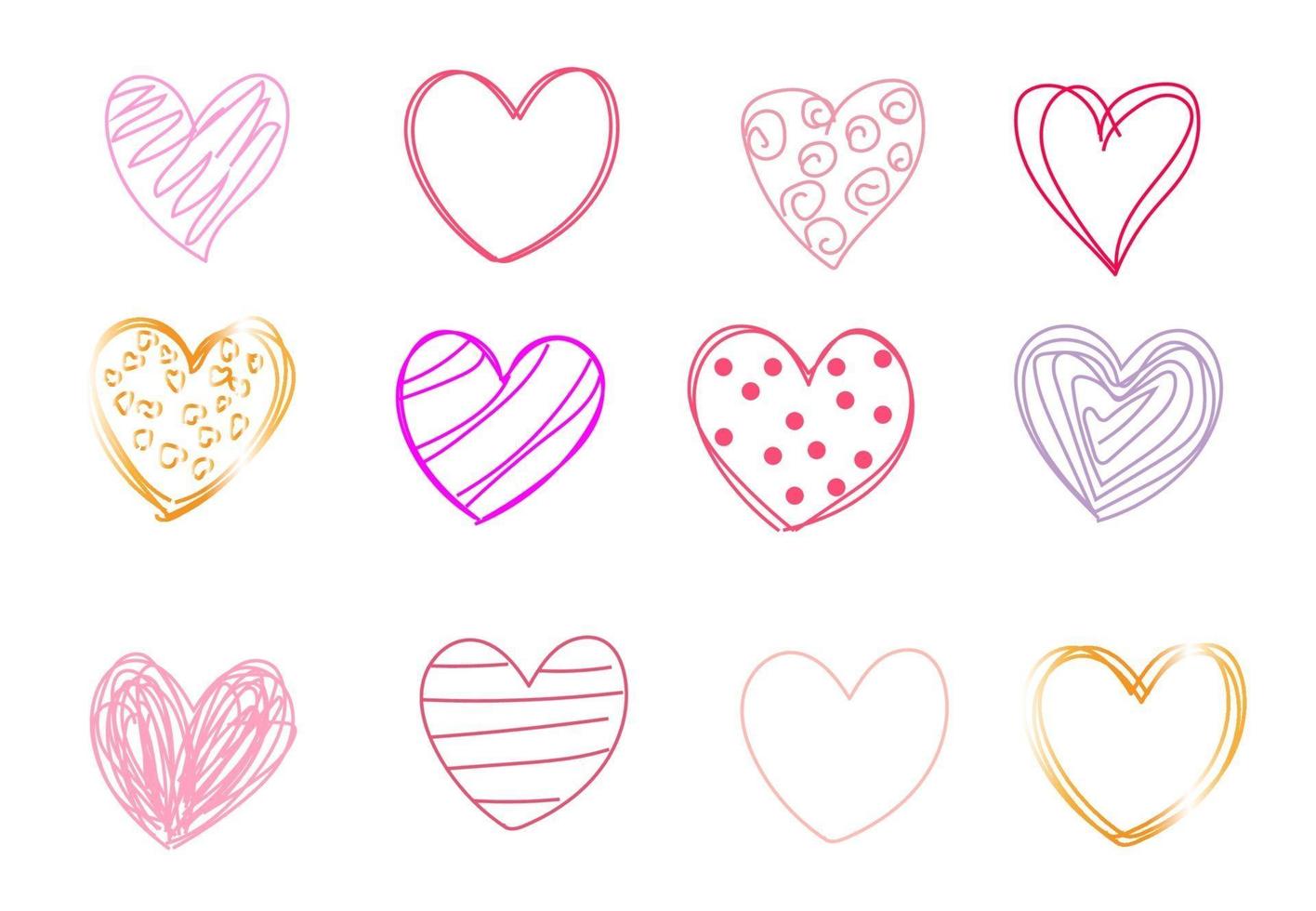 Set of hand drawn hearts vector