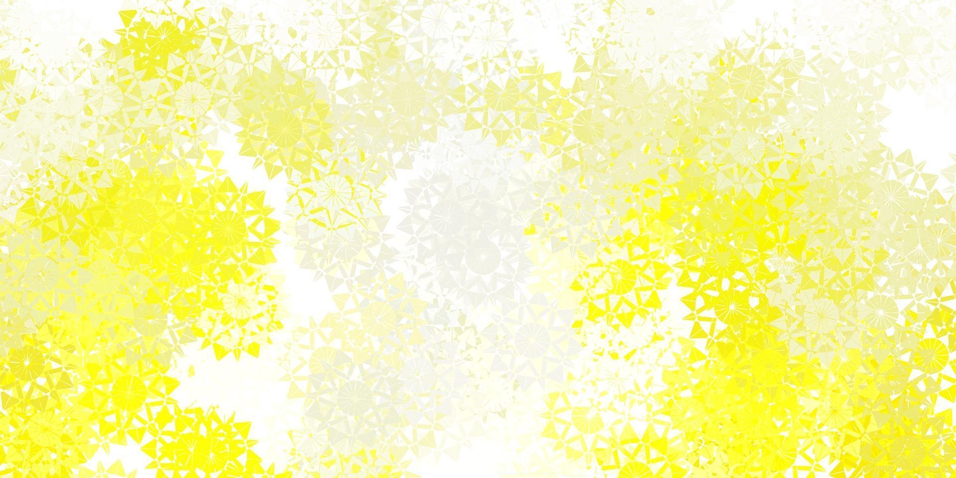 patrón de vector amarillo claro con copos de nieve de colores.