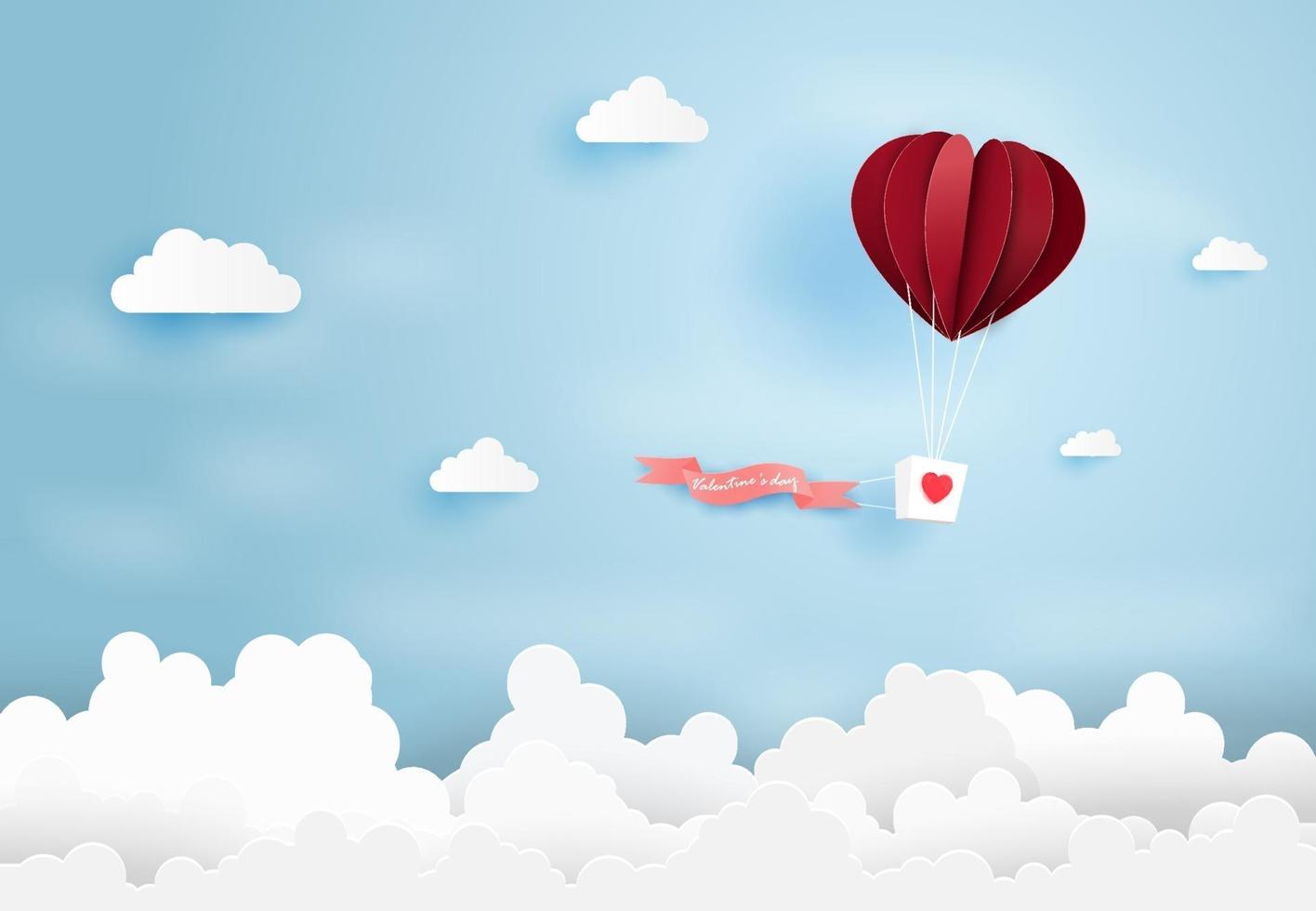 Heart air balloon in blue sky vector