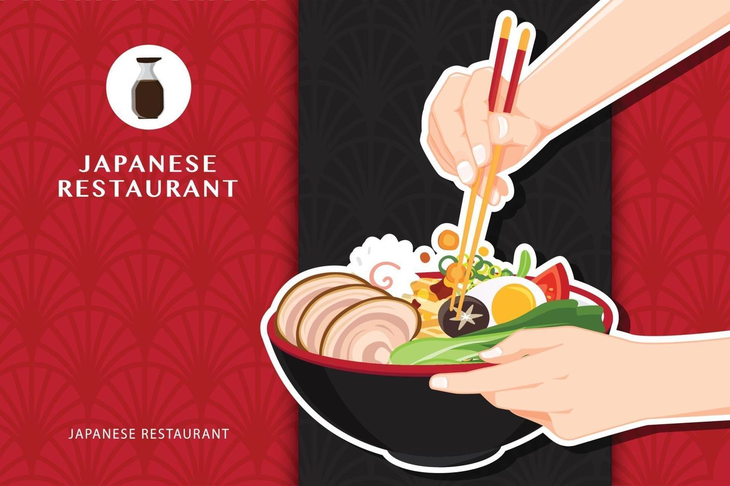 Japanese ramen noodle restaurant design vector