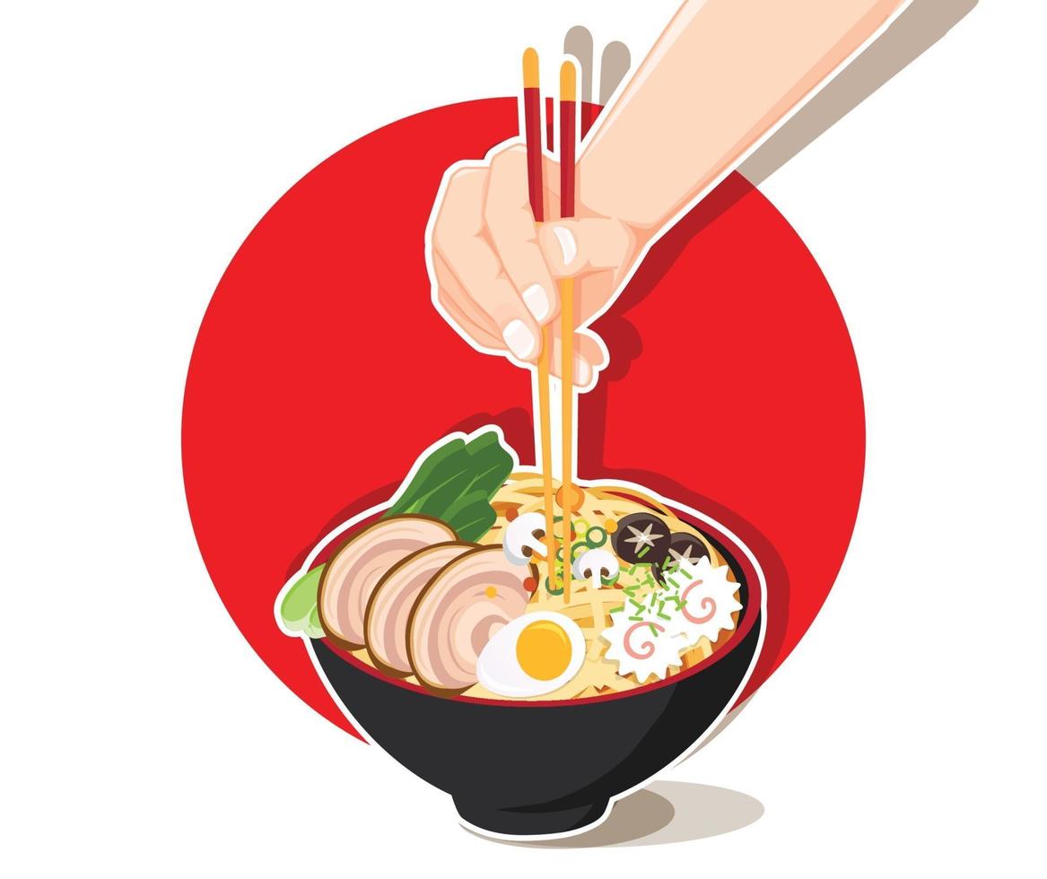 diseño de restaurante de fideos ramen japonés vector