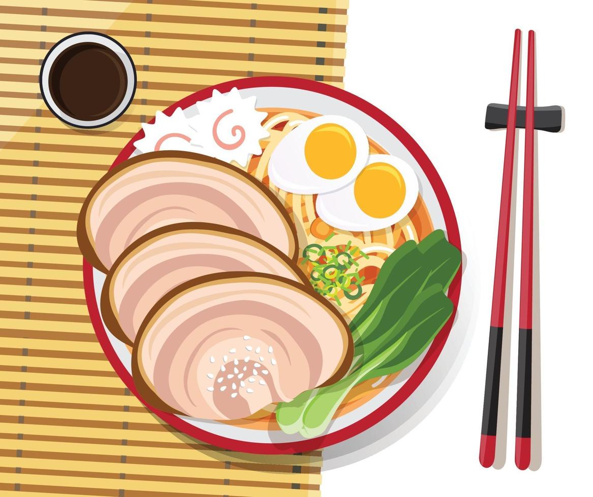 Japanese ramen noodle dish vector