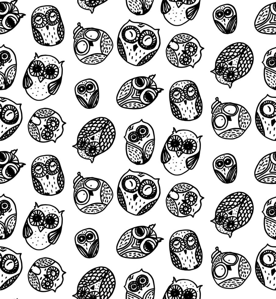 búhos dibujados a mano de patrones sin fisuras vector