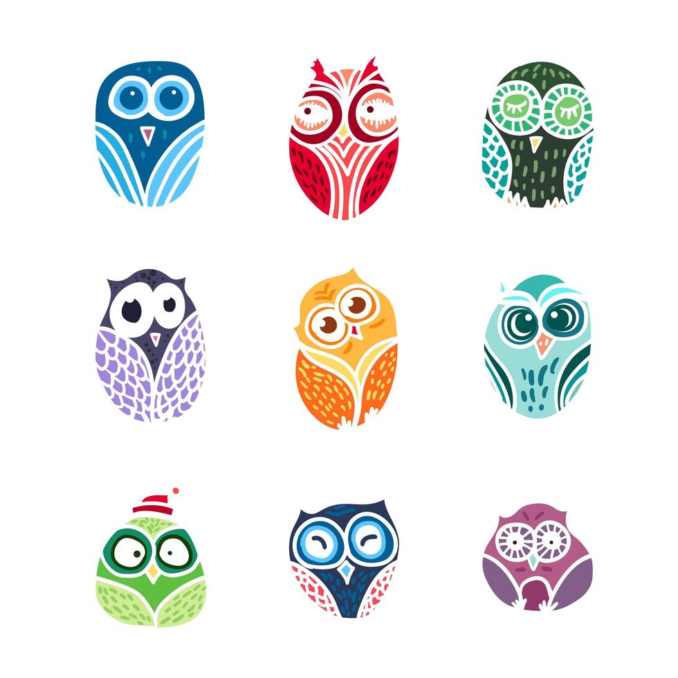 Owls hand drawn set vector