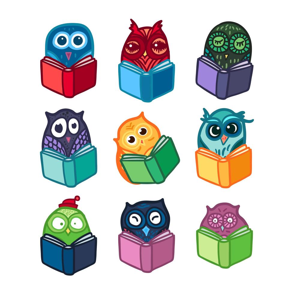 Owls hand drawn set vector