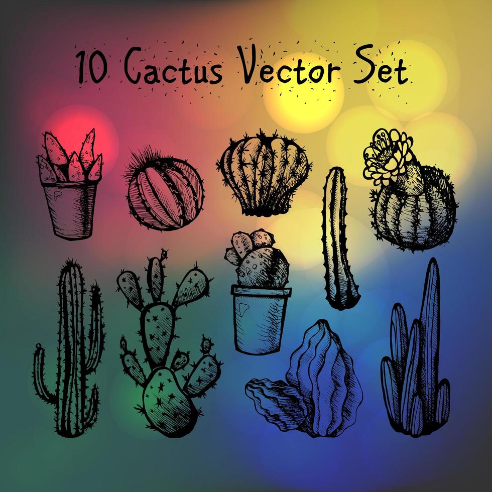 Hand Drawn Isolated Cactuses Set vector