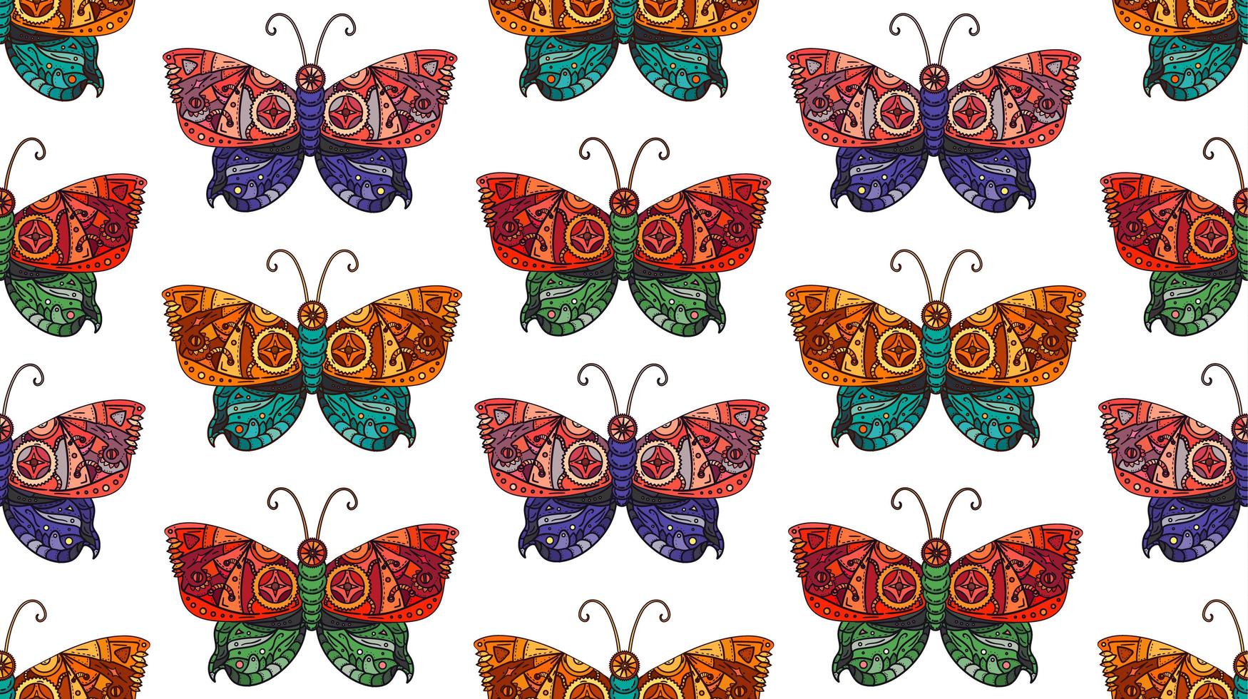 Steampunk butterfly seamless pattern vector