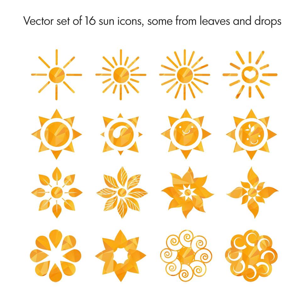 Vector set of 16 sun icons