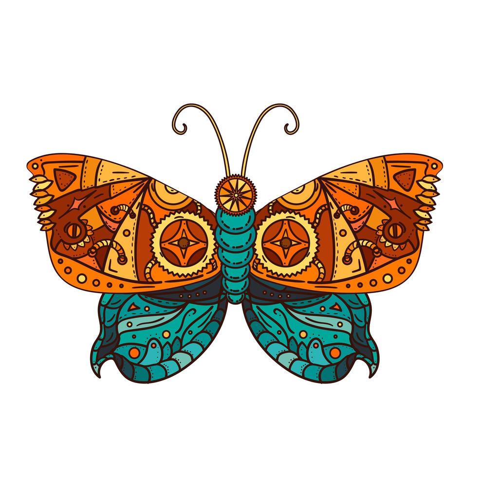 tatuaje de mariposa steampunk vector