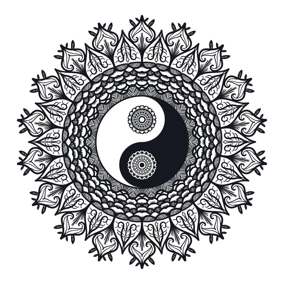 Vintage Yin and Yang in Mandala vector