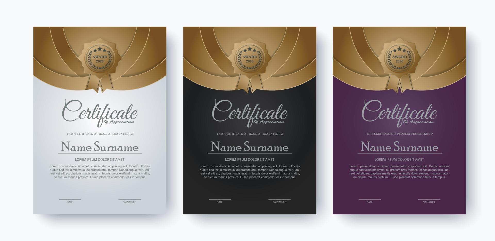 Conjunto de diseño de plantilla de certificado de oro premium vector