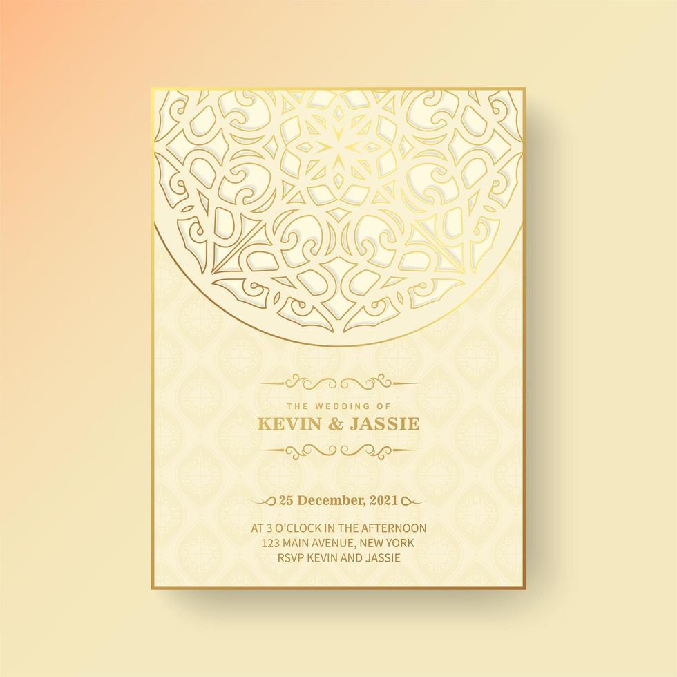 Yellow mandala style wedding invitation vector