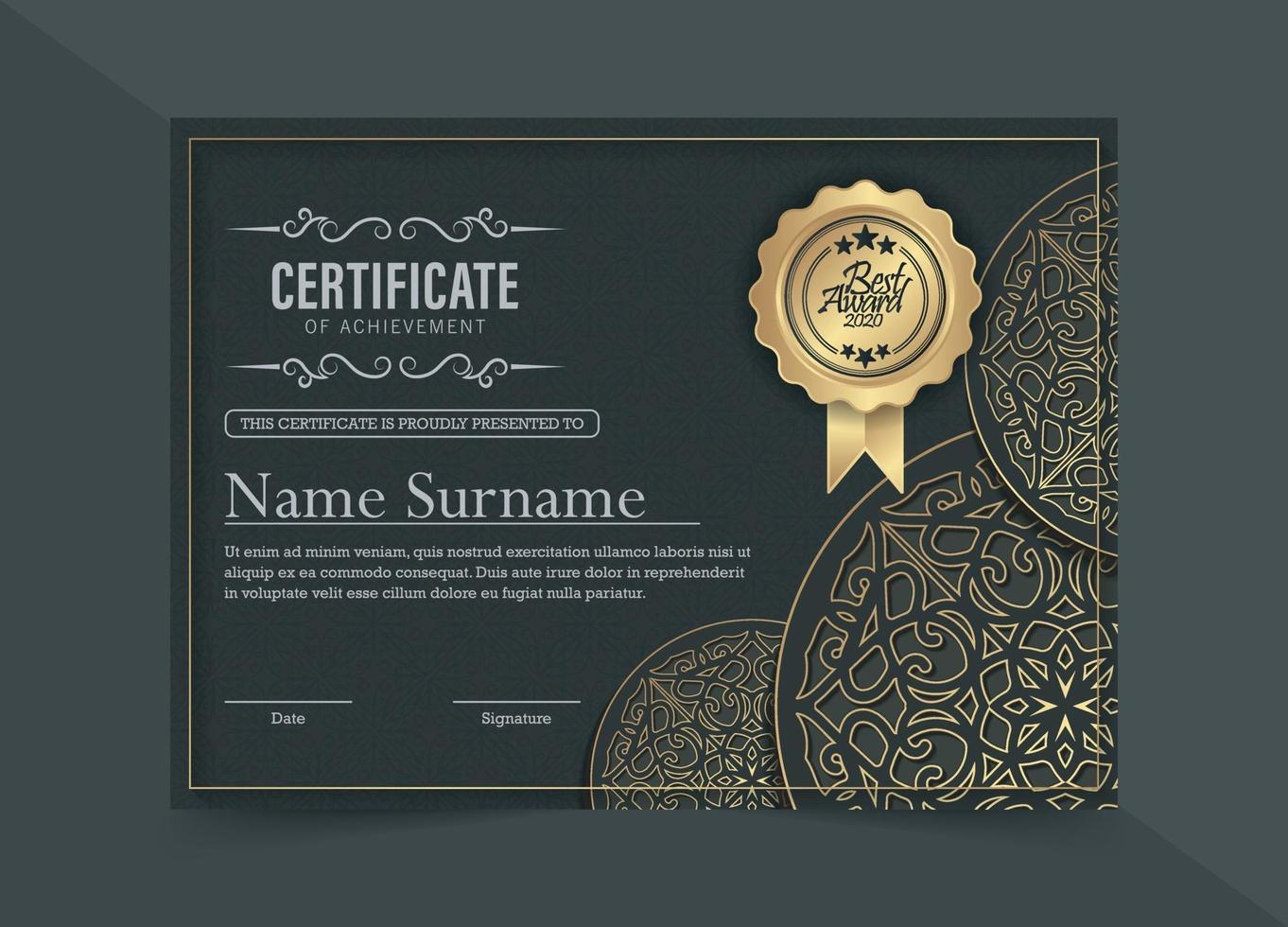 Elegant ethnic certificate design template vector