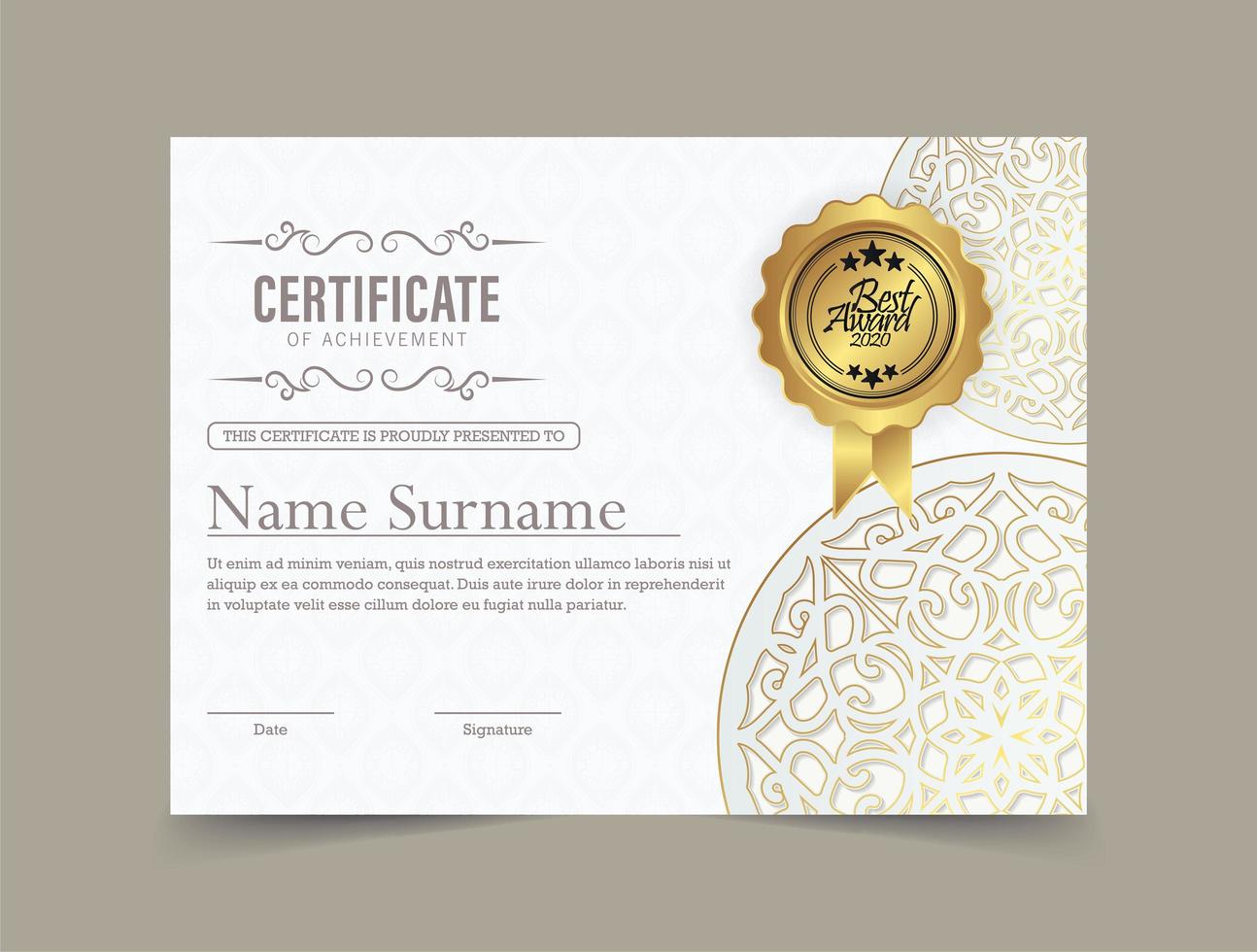 Elegant white mandala certificate vector