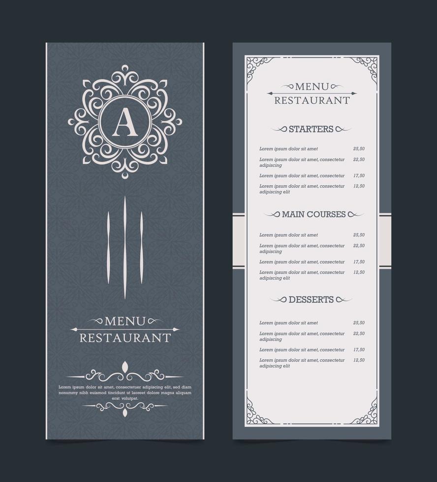 Menu layout with ornamental elements vector