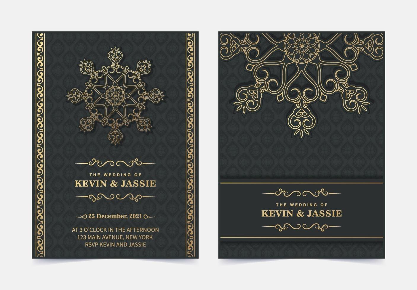 Elegant mandala wedding invitation card template design vector