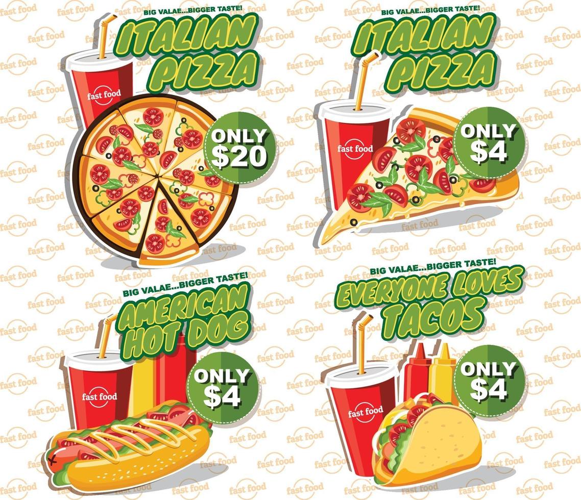 Fast food banner set, tasty set fast food vector