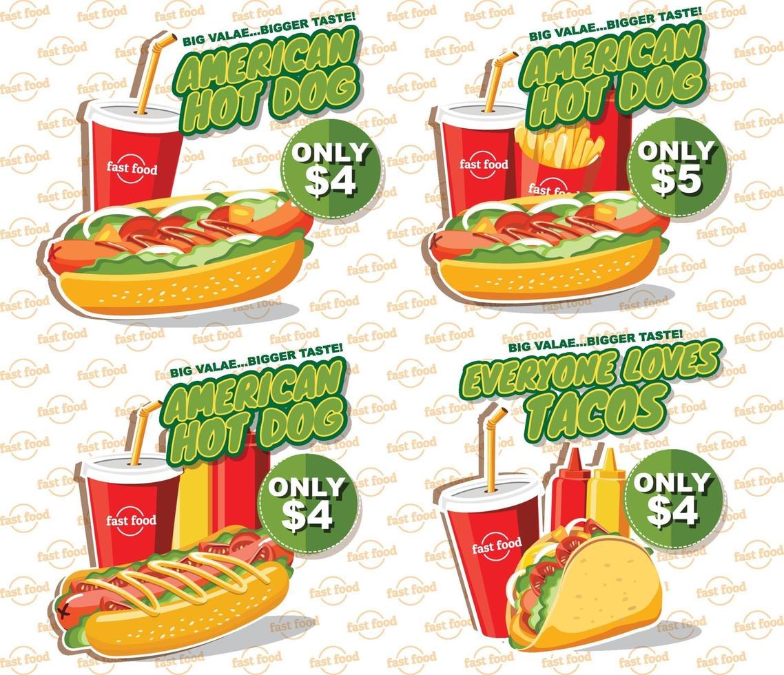 Fast food banner set, tasty set fast food vector